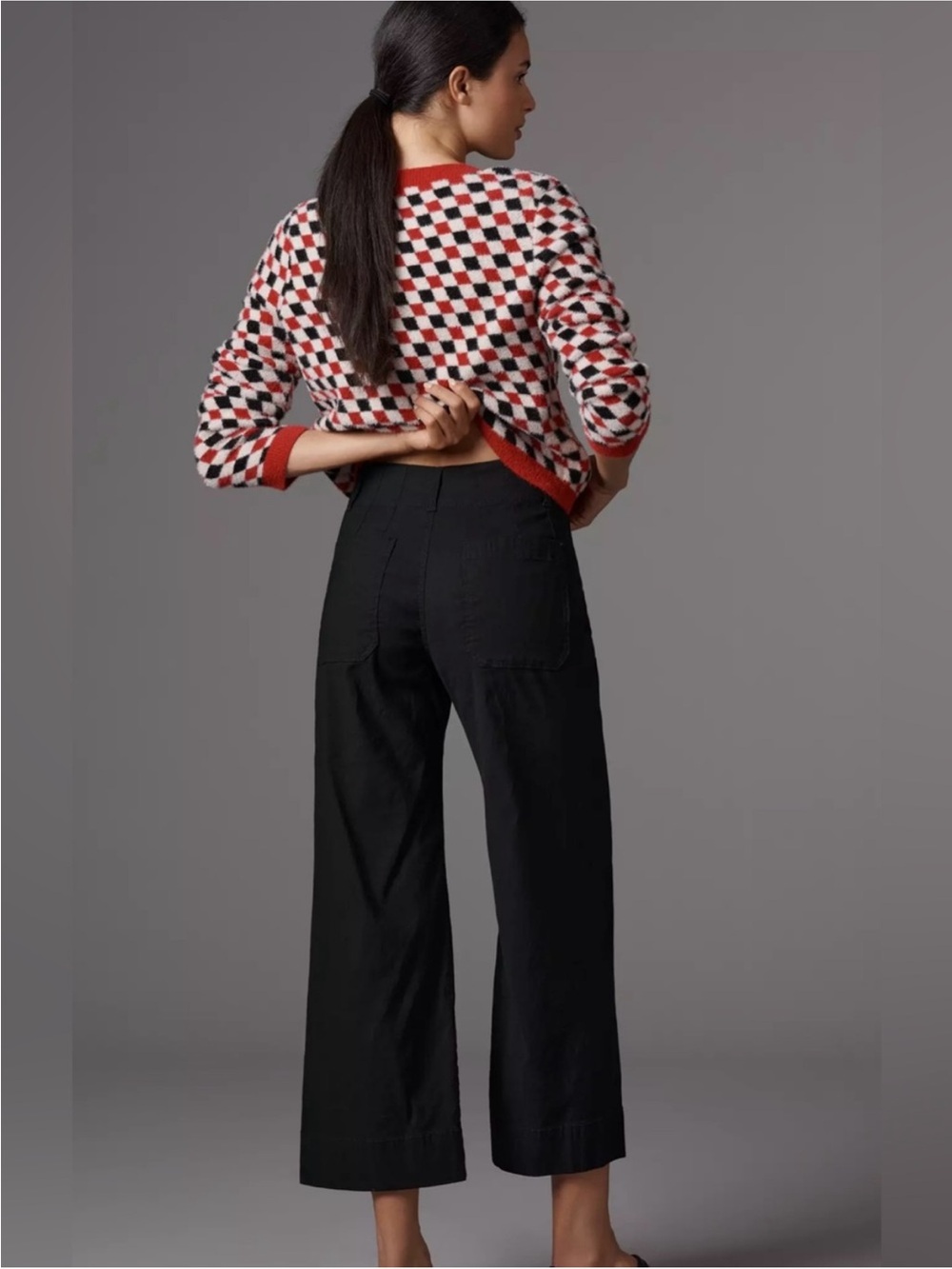 Maeve The Colette Pants Black Wide Leg Cropped High Rise Size 27 - Picture 2 of 8